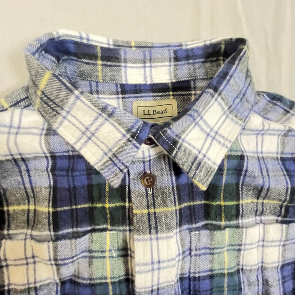 L.L. Bean Flannel Shirt Boys M 10-12 Multicolor Windowpane Plaid Button Up - Picture 2 of 10